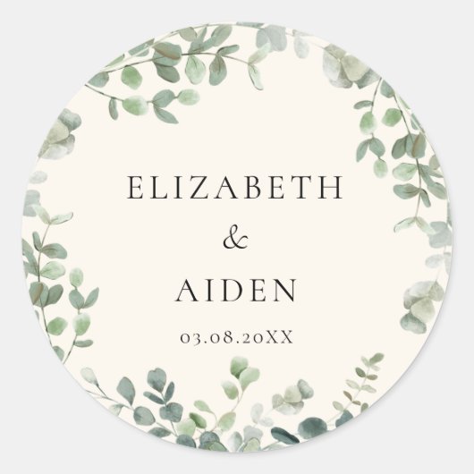Eukalyptus Wedding Runder Aufkleber (Vorderseite)