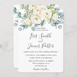 Eukalyptus Wedding Rustic Ivory White Floral Rose Einladung