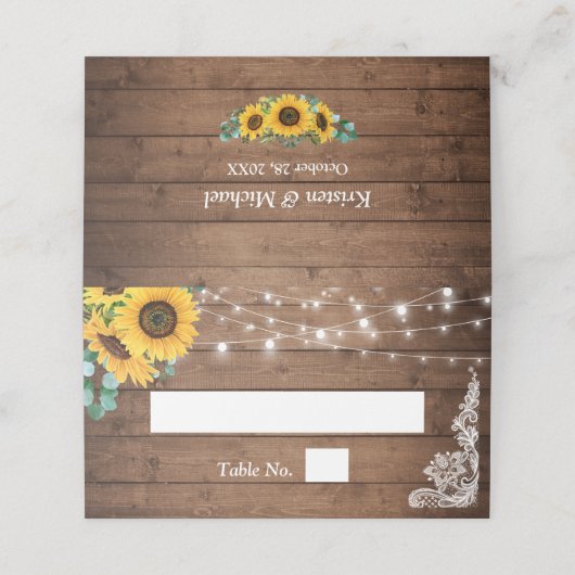 Eukalyptus Wedding Rustic String Lights Platzkarte (Außenseite Aufgefaltet)