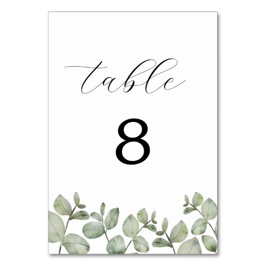 Eukalyptus Wedding Rustic Watercolor Tischnummer (Rückseite)