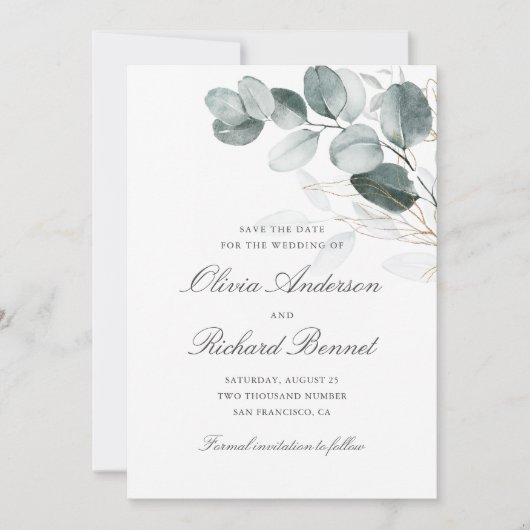 Eukalyptus Wedding Save The Date (Vorderseite)