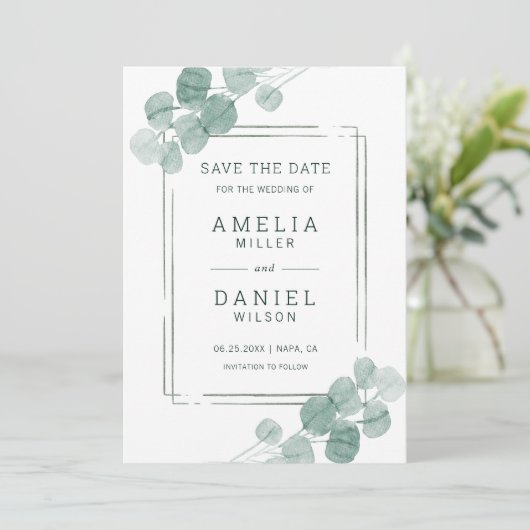 Eukalyptus Wedding Save The Date (Stehend Vorderseite)