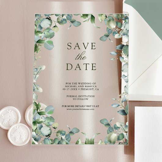 Eukalyptus Wedding Save the Date Acryleinladungen