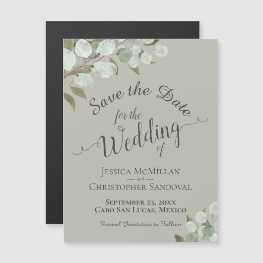 Eukalyptus Wedding Save the Date Calligraphy Sage Magneteinladung (Vorne/Hinten)