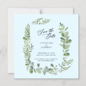 Eukalyptus Wedding Save the Date Ice Blue Magneteinladung (Vorderseite)