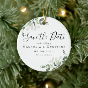 Eukalyptus Wedding Save the Date Keramik Ornament