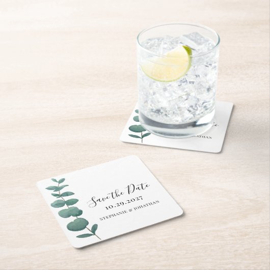 Eukalyptus Wedding Save the Date Rechteckiger Pappuntersetzer (Vor Ort)