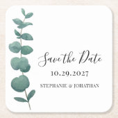 Eukalyptus Wedding Save the Date Rechteckiger Pappuntersetzer (Vorderseite)