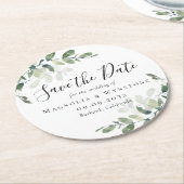 Eukalyptus Wedding Save the Date Runder Pappuntersetzer (Angewinkelt)