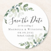 Eukalyptus Wedding Save the Date Runder Pappuntersetzer (Vorderseite)