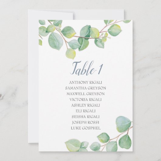 Eukalyptus Wedding Seating Chart, Table Plan Einladung (Vorderseite)