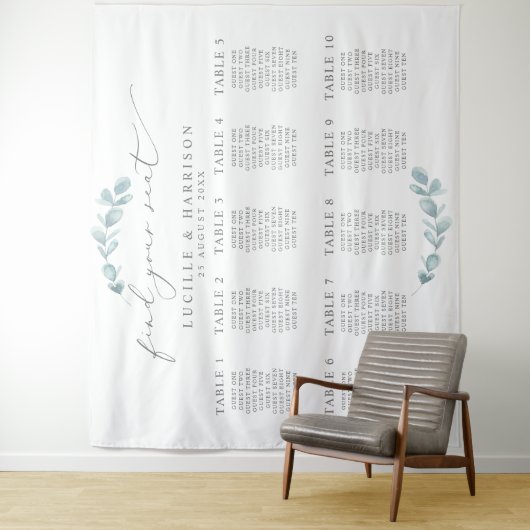 Eukalyptus Wedding Seating/Table Plan Wandteppich (Beispiel)