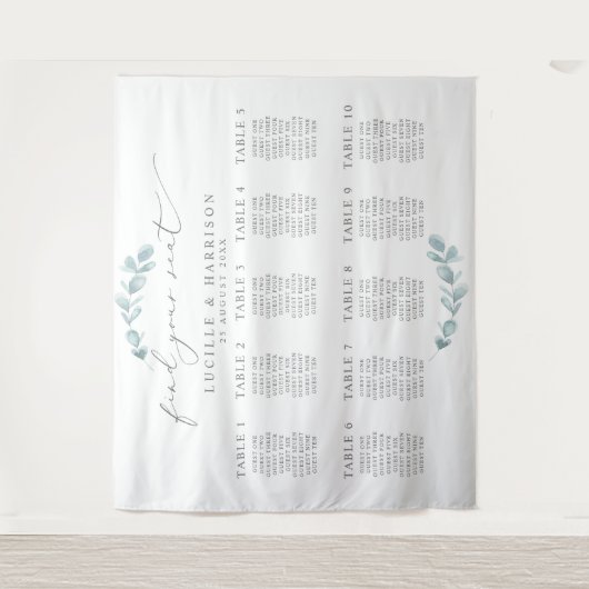 Eukalyptus Wedding Seating/Table Plan Wandteppich (Vorderseite)
