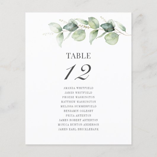 Eukalyptus Wedding Seating Tischnummer (Rückseite)