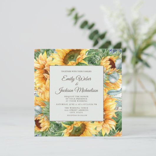 Eukalyptus Wedding Square Einladung (Stehend Vorderseite)