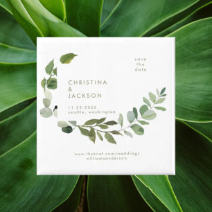 Eukalyptus Wedding Square Save the Date Gold Text Magnet