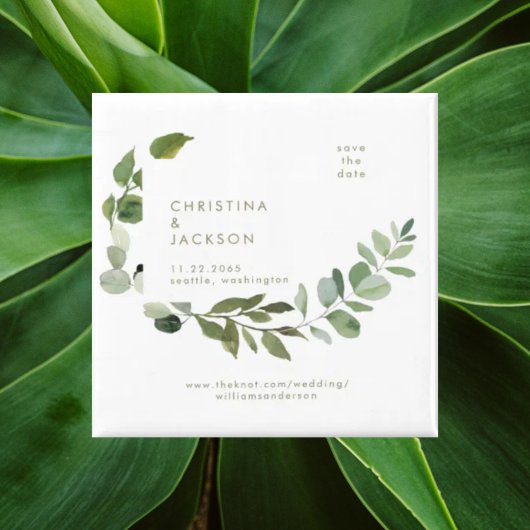 Eukalyptus Wedding Square Save the Date Gold Text Magnet