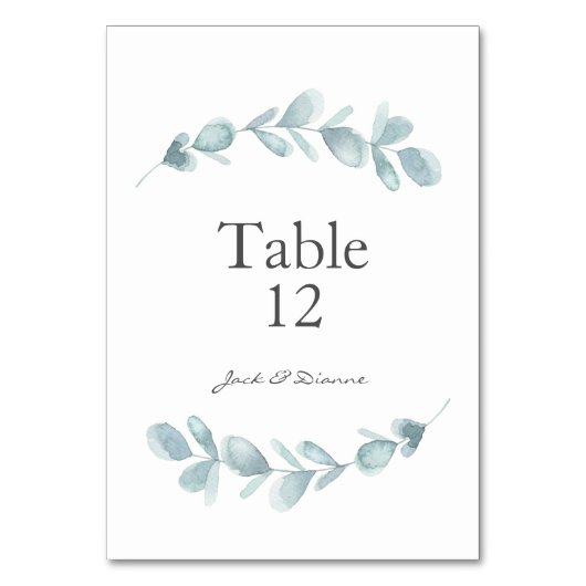 Eukalyptus Wedding table Cards Tischnummer (Vorderseite)