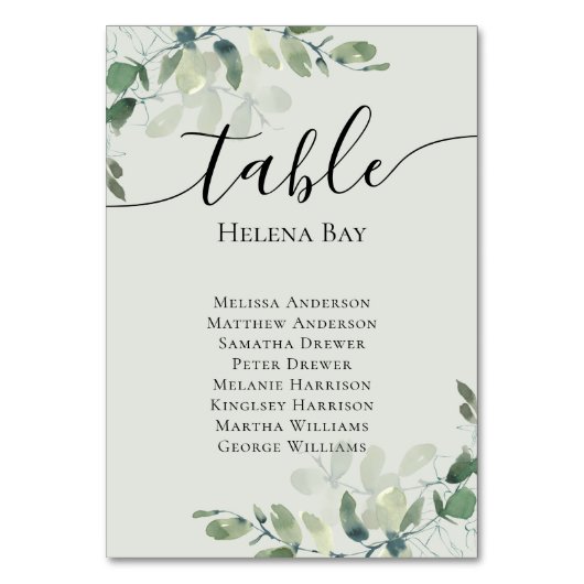 Eukalyptus Wedding Table Chart Name Tischnummer (Vorderseite)