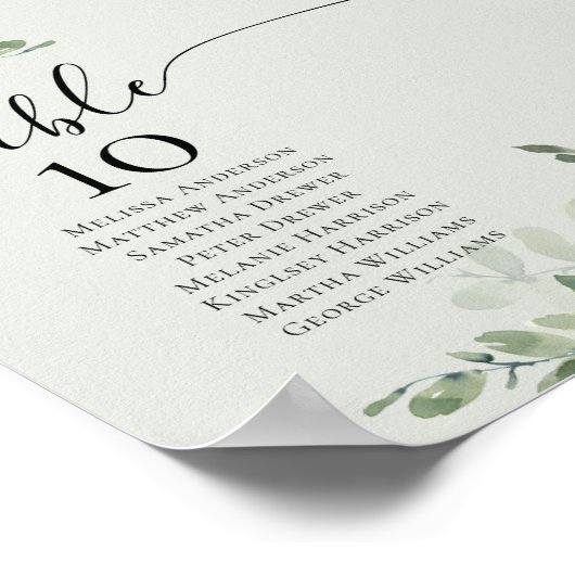 Eukalyptus Wedding Table Tischnummer Poster (Ecke)
