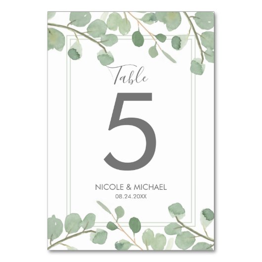Eukalyptus Wedding Tischnummer (Vorderseite)