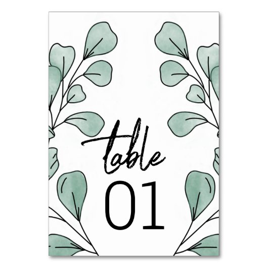 Eukalyptus Wedding Tischnummer (Vorderseite)