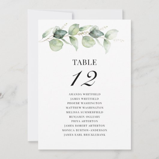 Eukalyptus Wedding Tischnummer 12 Seating Chart (Vorderseite)