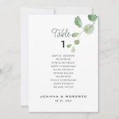 Eukalyptus Wedding Tischnummer 1 Seating Chart (Vorderseite)