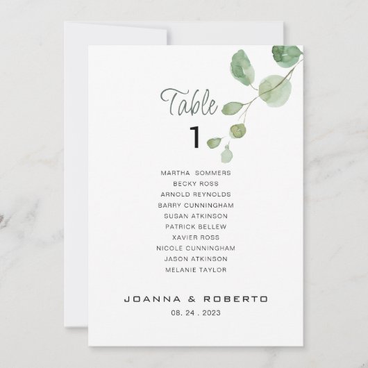 Eukalyptus Wedding Tischnummer 1 Seating Chart (Vorderseite)