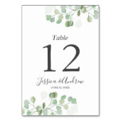 Eukalyptus Wedding Tischnummer Card Rustikales Grü (Rückseite)