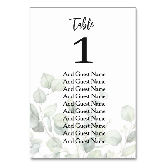 Eukalyptus Wedding Tischnummer Chart (Rückseite)