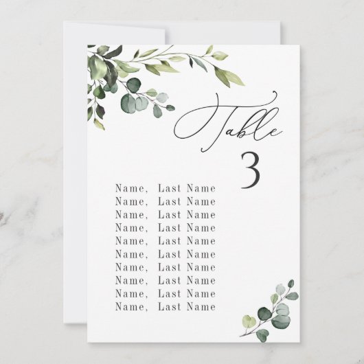 Eukalyptus Wedding Tischnummer Chart Card Card Kar (Vorderseite)