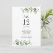 Eukalyptus Wedding Tischnummer mit Gästennamen (Stehend Vorderseite)