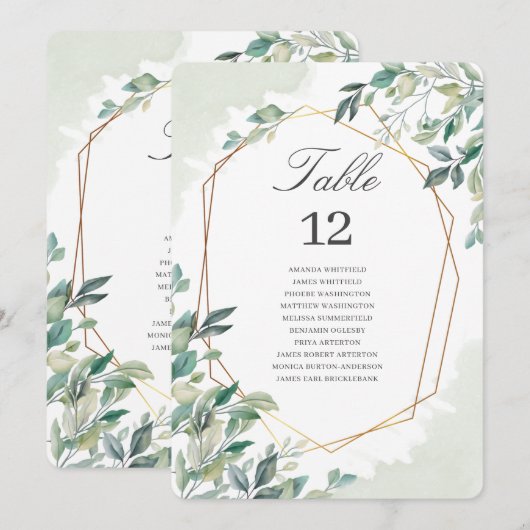 Eukalyptus Wedding Tischnummer Plan (Vorne/Hinten)