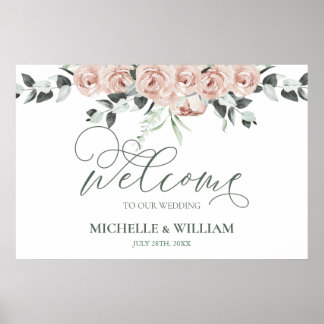 Eukalyptus Wedding Watercolor Dusty Rose Willkomme Poster