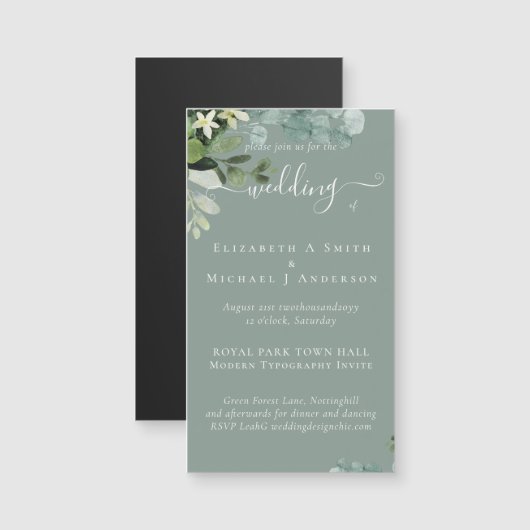 Eukalyptus Wedding Watercolor Grüne Einladungen (Vorne/Hinten)