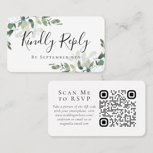 Eukalyptus Wedding Website QR Code RSVP Karte (Vorne/Hinten)