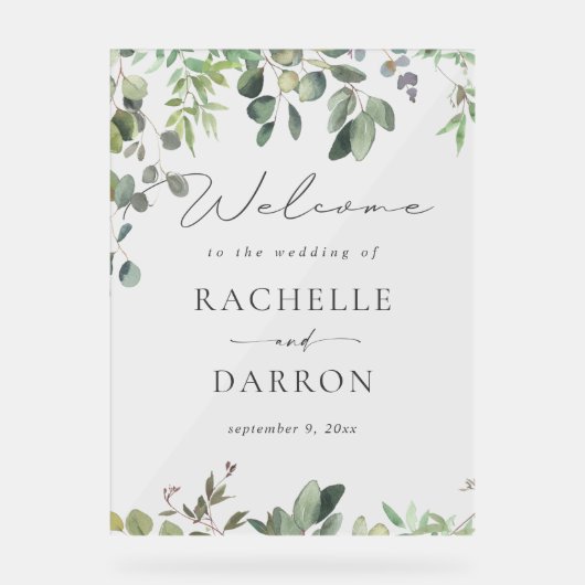 Eukalyptus Wedding Welcome Acrylschild (Vorderseite)
