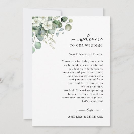 Eukalyptus Wedding Welcome Letter Itinerary Card Einladung (Vorderseite)