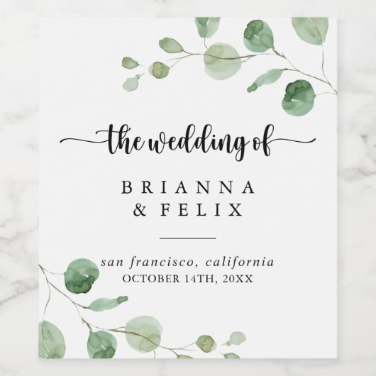 Eukalyptus Wedding Wine Labels Weinetikett (Einzelnes Label)