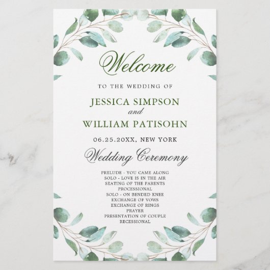 Eukalyptus Wedding Zeremony Program (Vorderseite)
