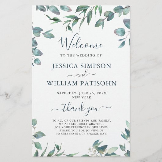 Eukalyptus Wedding Zeremony Program (Vorderseite)