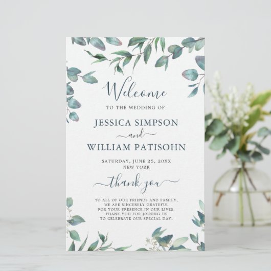 Eukalyptus Wedding Zeremony Program (Stehend Vorderseite)