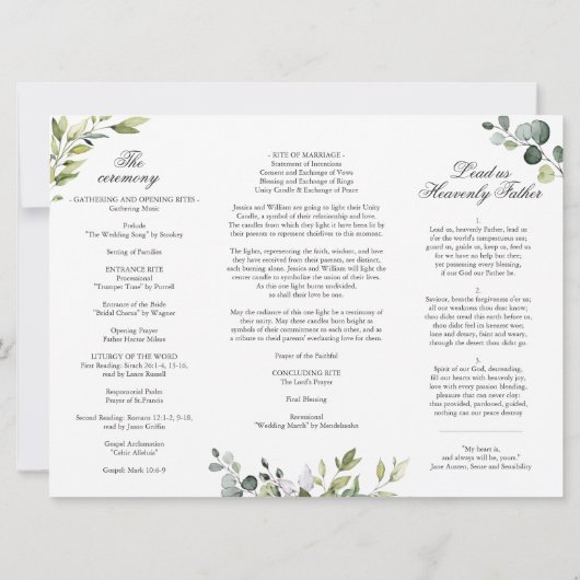 Eukalyptus Wedding Zeremony Program Einladung (Rückseite)