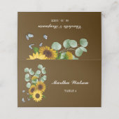 Eukalyptus Wedname Rustic Sunflower Platzkarte (Außenseite Aufgefaltet)