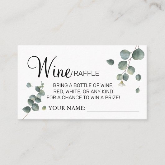 Eukalyptus Weinkarte Brautparty der Tombola Platzkarte (Vorderseite)