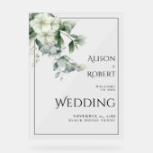 Eukalyptus, weiße Blume grenzen Hochzeit WILLKOMME Acrylschild (Vorderseite)
