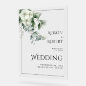 Eukalyptus, weiße Blume grenzen Hochzeit WILLKOMME Acrylschild (Winkel)