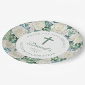 Eukalyptus Weiße Blume Taufe Pappteller (Schrägansicht)