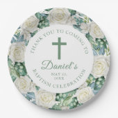 Eukalyptus Weiße Blume Taufe Pappteller (Vorderseite)